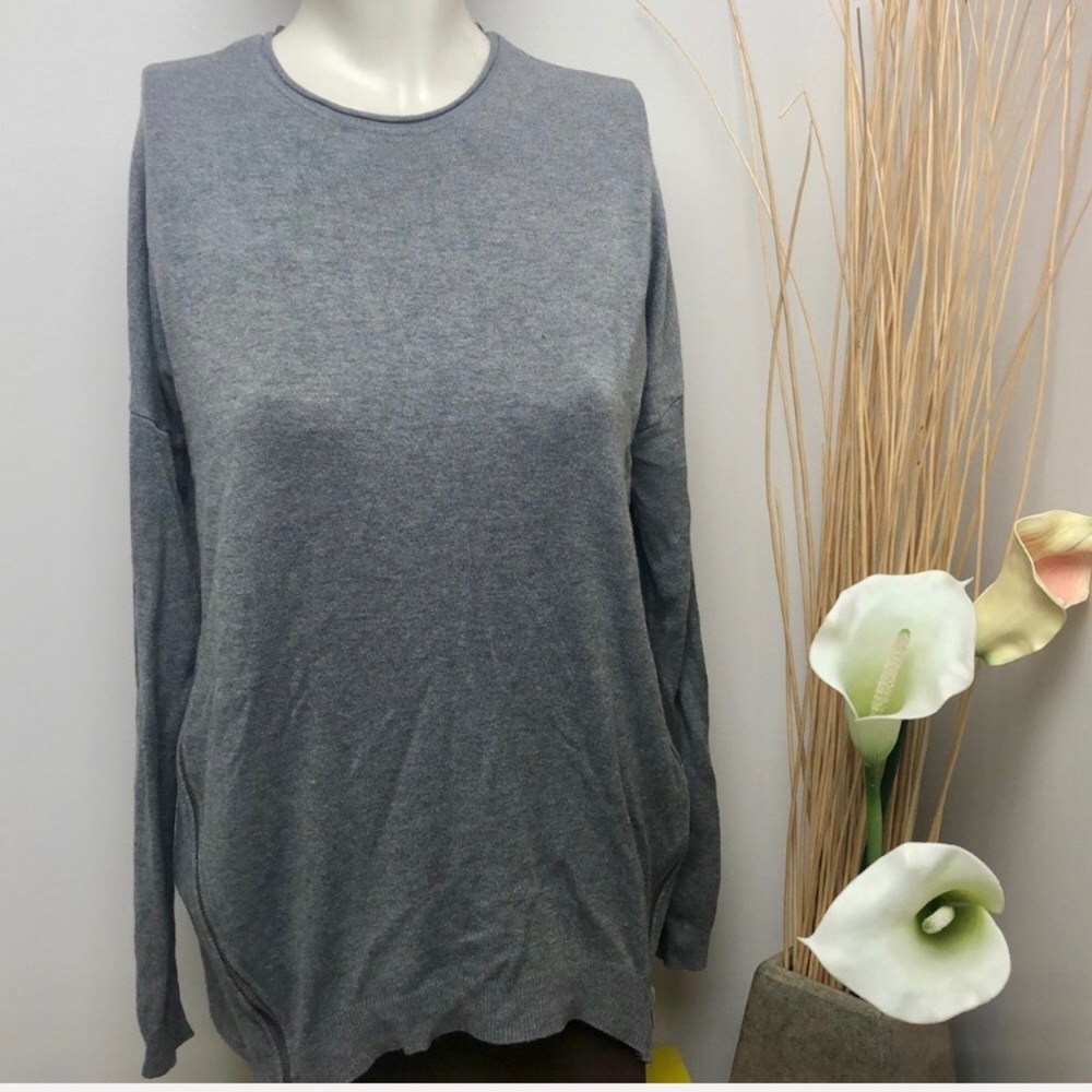 Atmosphere Gray Knit Tunic Pullover Lightweight Sweater Side Zipper Size S